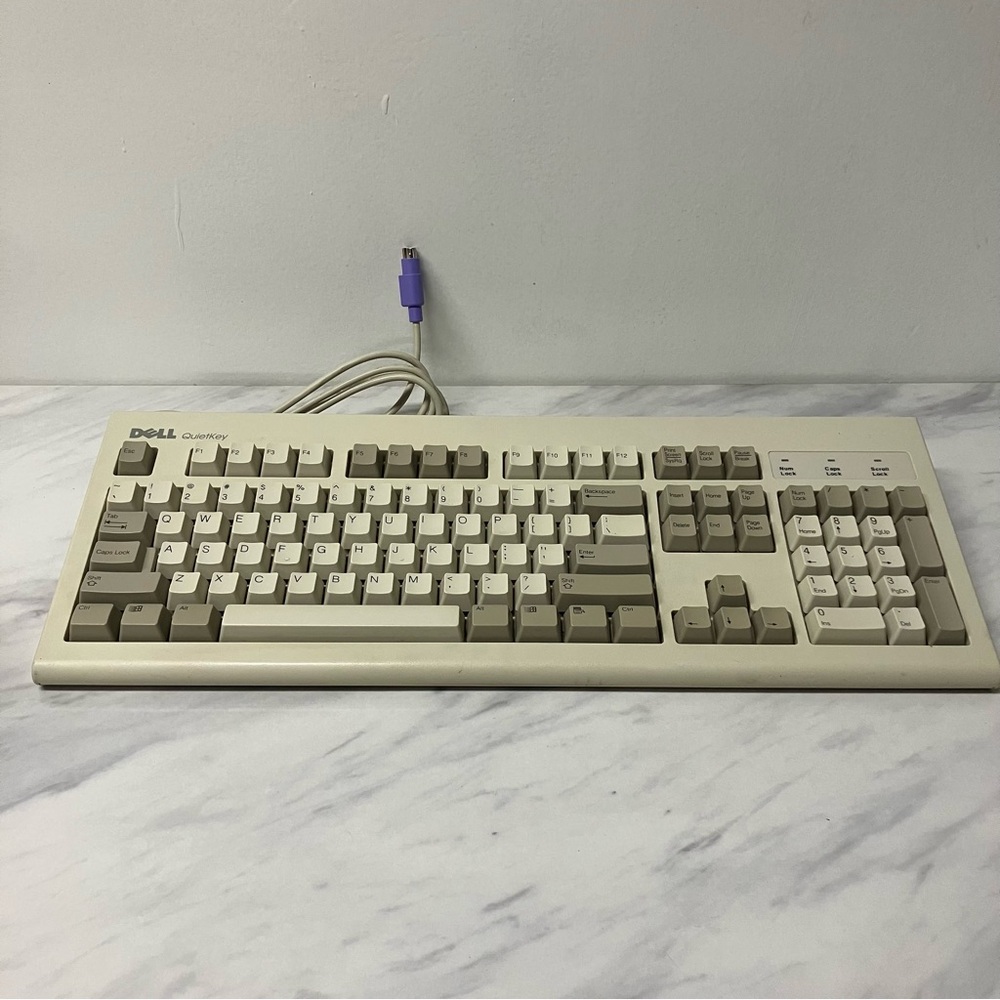 Vintage Dell QuietKey RT7D5JTW PS2 Wired Keyboard White PS/2